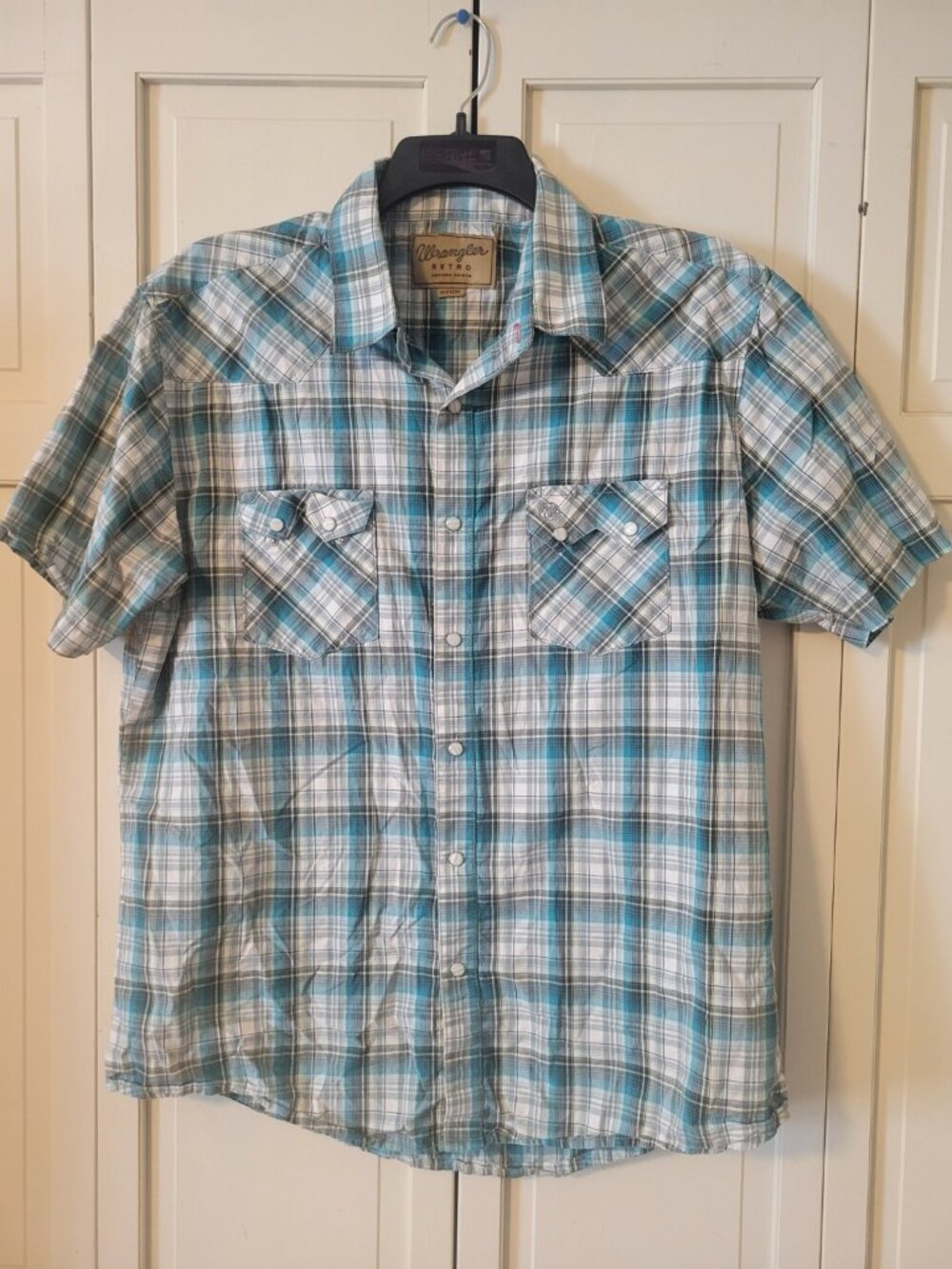 Wrangler Retro Men’s XL Western Plaid Pearl Snap Shirt 100% Cotton